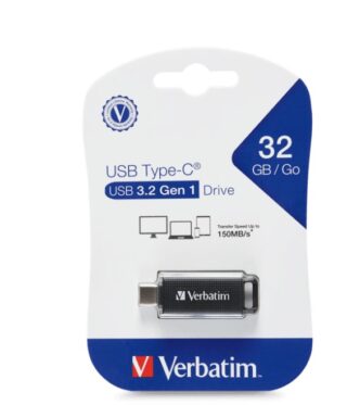 Verbatim Type-C USB 3.2 Gen 1 Flash Drive 32GB - Black Retail Pack 70903 Ultra Fast Transfer